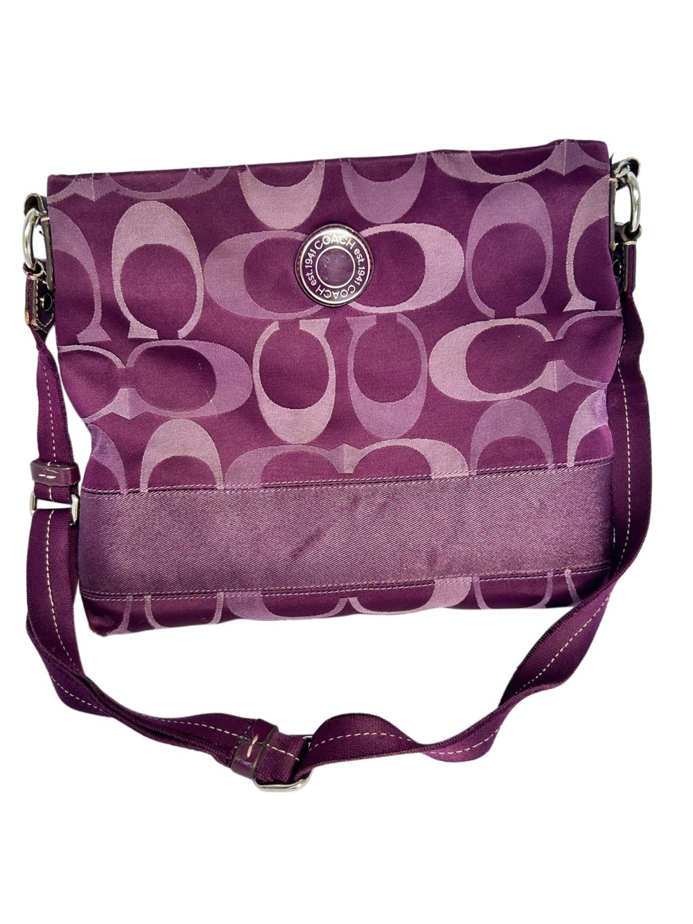 Coach Plum Signature Stripe Crossbody File Shoulder Bag